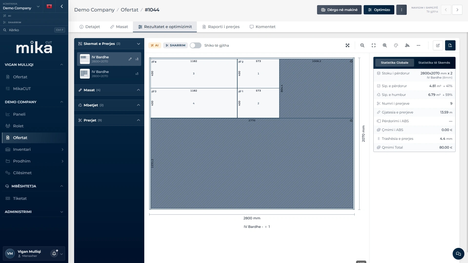 MikaCUT: Cutting Optimisation and Order Platform