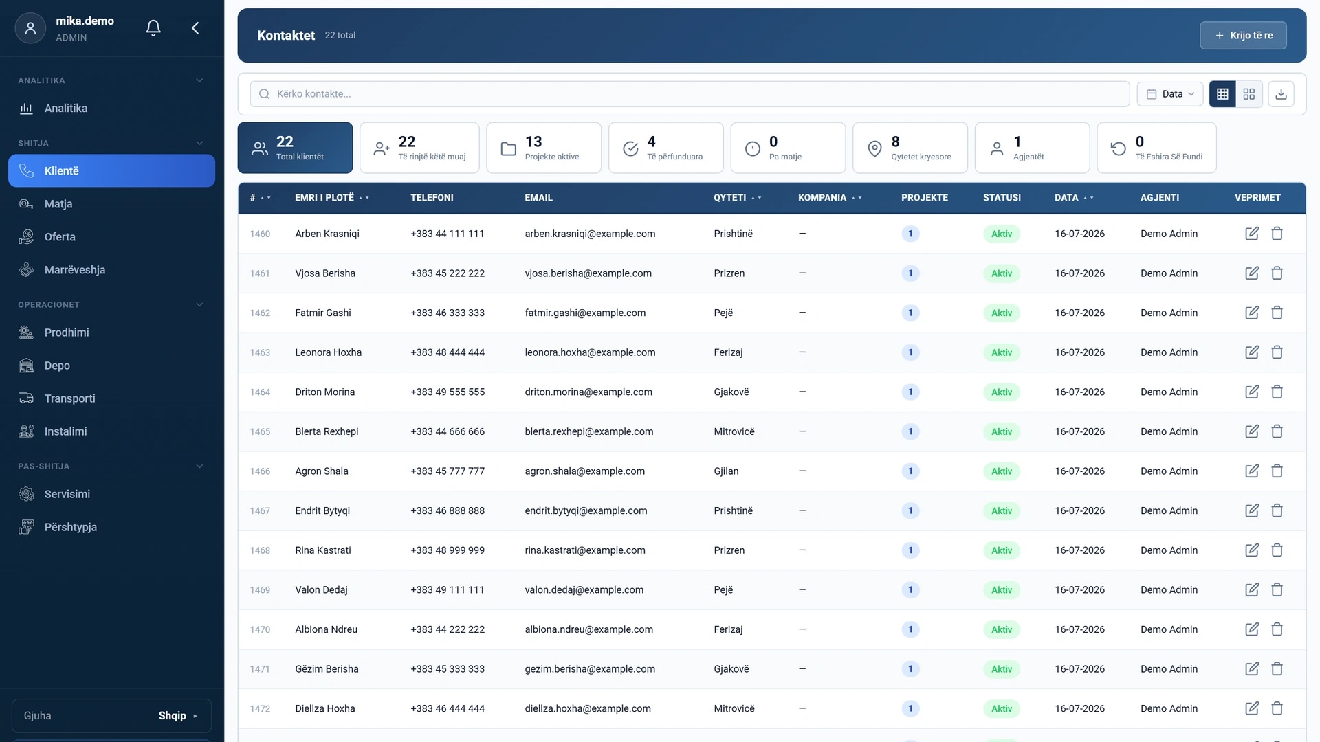 Clients in the Mikasoft application